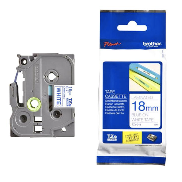 Brother Tape Cassette Blue on White 18mm TZE-243